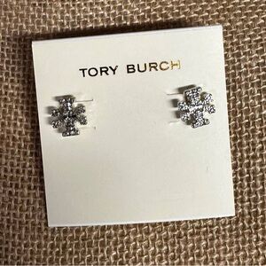 New Tory Burch Silver Crystal Stud Earrings New
